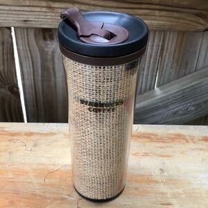 Starbucks 2010 Recycled Burlap Coffee Bean Bag Insulated Acrylic Tumbler 16oz